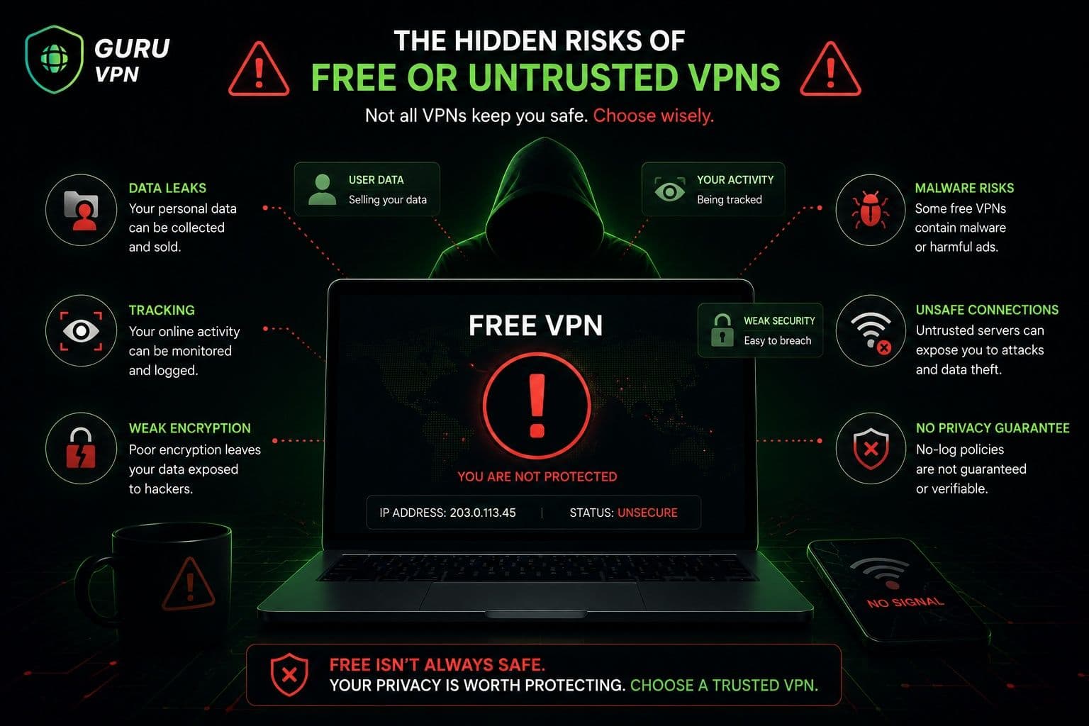 مخاطر خدمات VPN المجانية أو غير الموثوقة